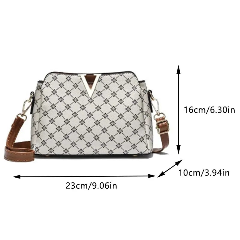 Bolsa tiracolo com estampa vintage para mulheres, carta V, bolsa de ombro clássica, padrão geométrico feminino elegante, presente trabalho casual, bolsa feminina, bolsa pequena, bolsa de ombro