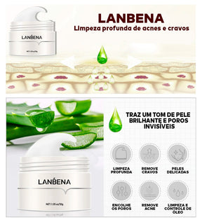 Removedor de cravos, creme de controle de oleosidade, creme removedor de cravos e poros, lanbena, creme lanbena, skincare, creme para espinhas e cravos, creme de limpeza facial